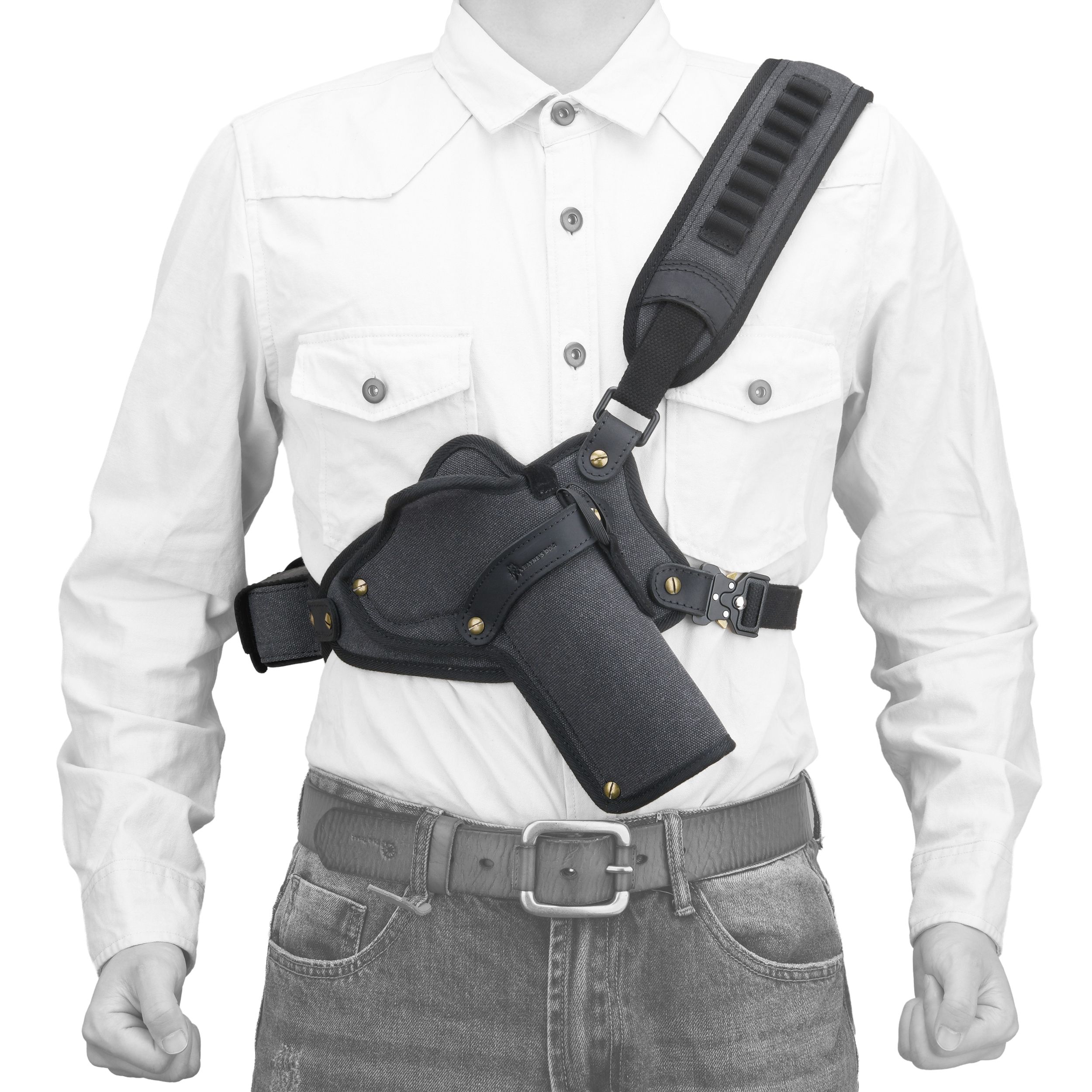 Canvas Pistol Chest Holster with Double Speedloader Holder Suit for Right Handed