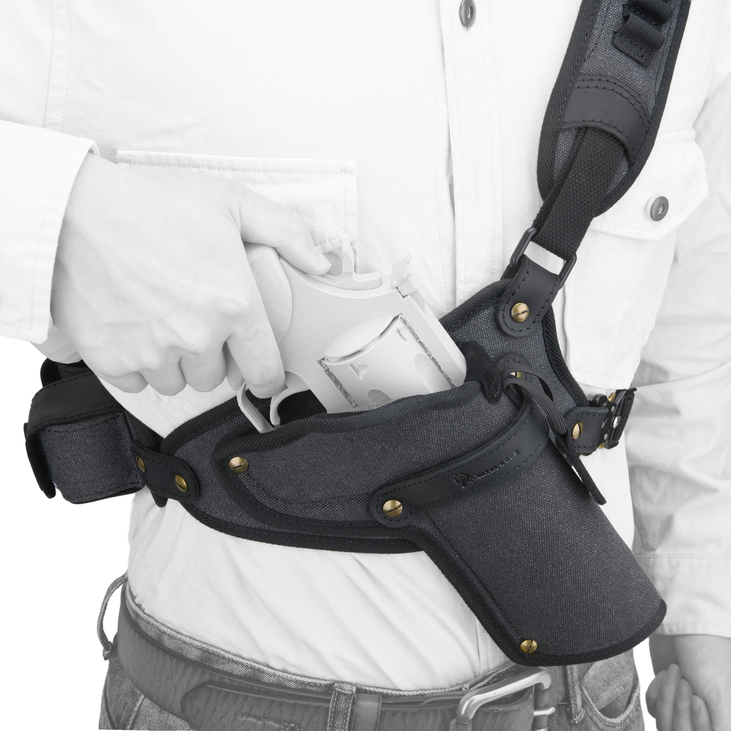 Canvas Pistol Chest Holster with Double Speedloader Holder Suit for Right Handed