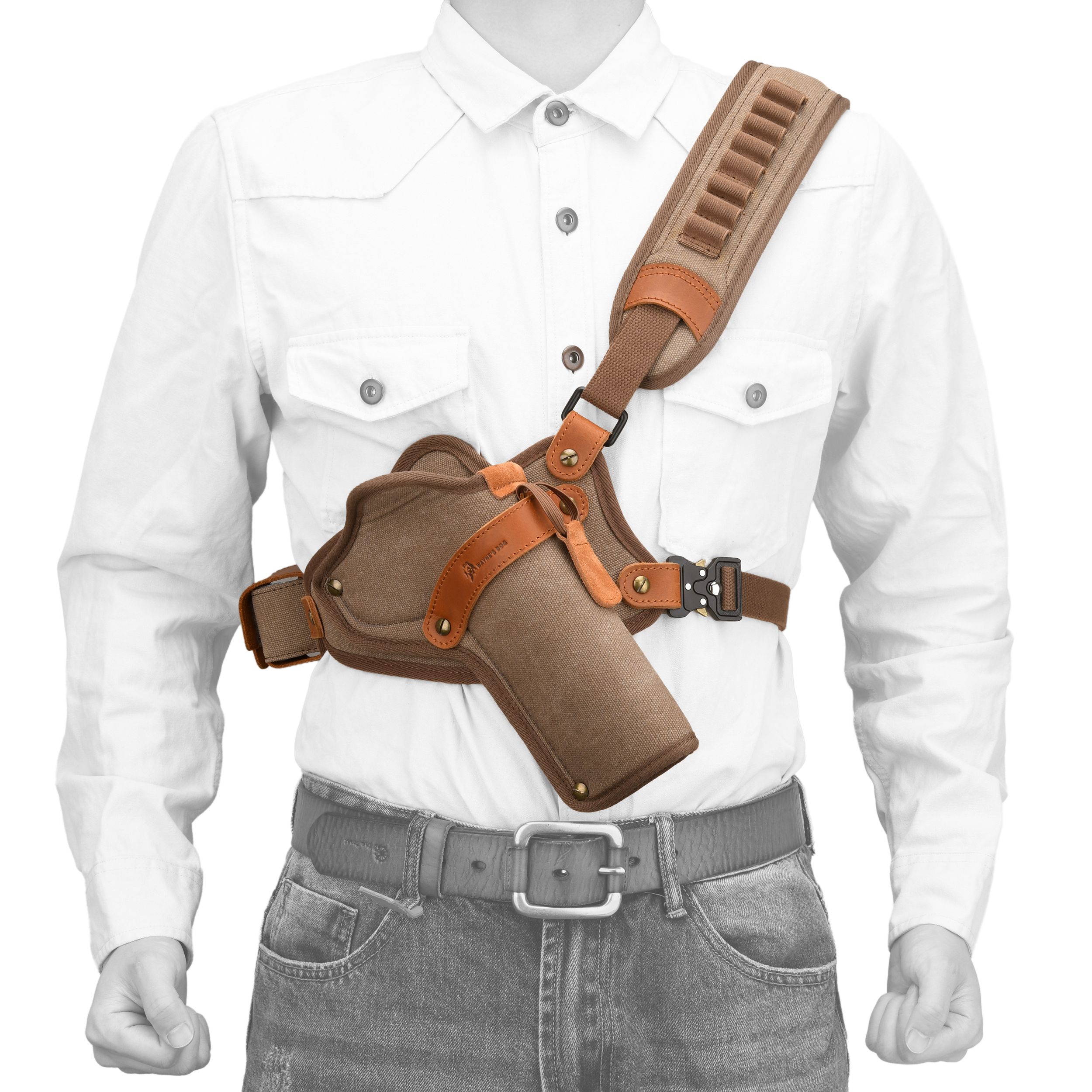 Canvas Pistol Chest Holster with Double Speedloader Holder Suit for Right Handed
