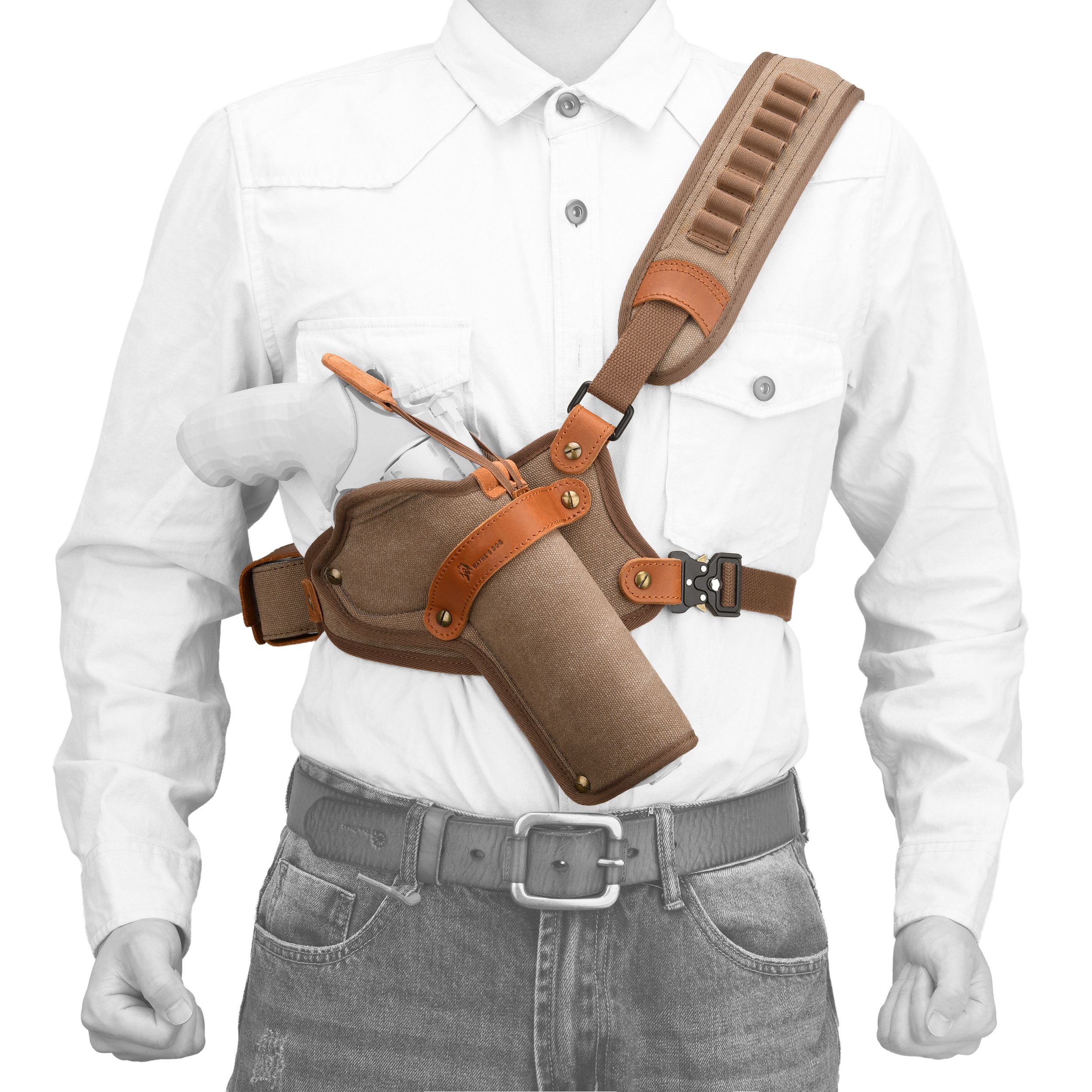 Canvas Pistol Chest Holster with Double Speedloader Holder Suit for Right Handed