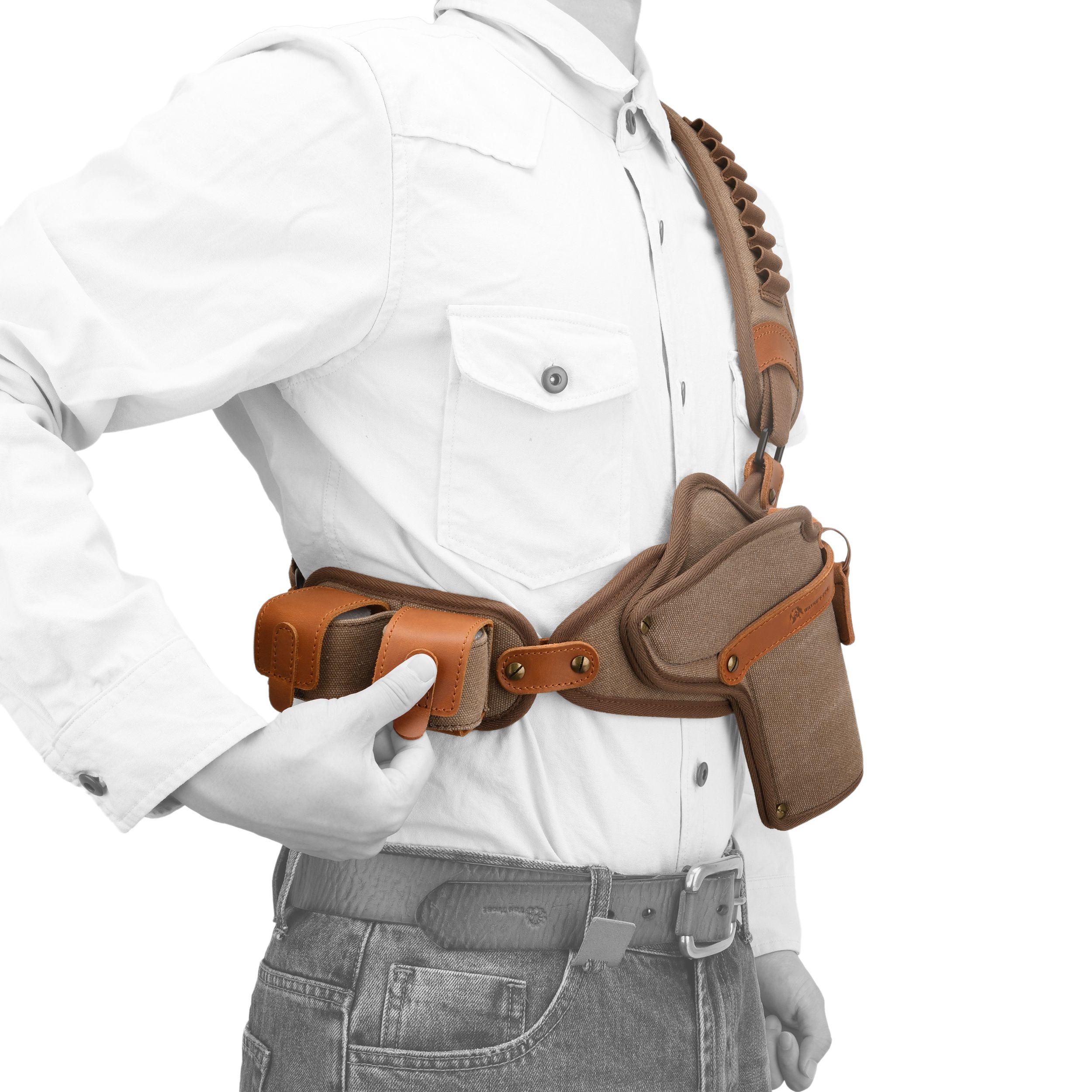 Canvas Pistol Chest Holster with Double Speedloader Holder Suit for Right Handed