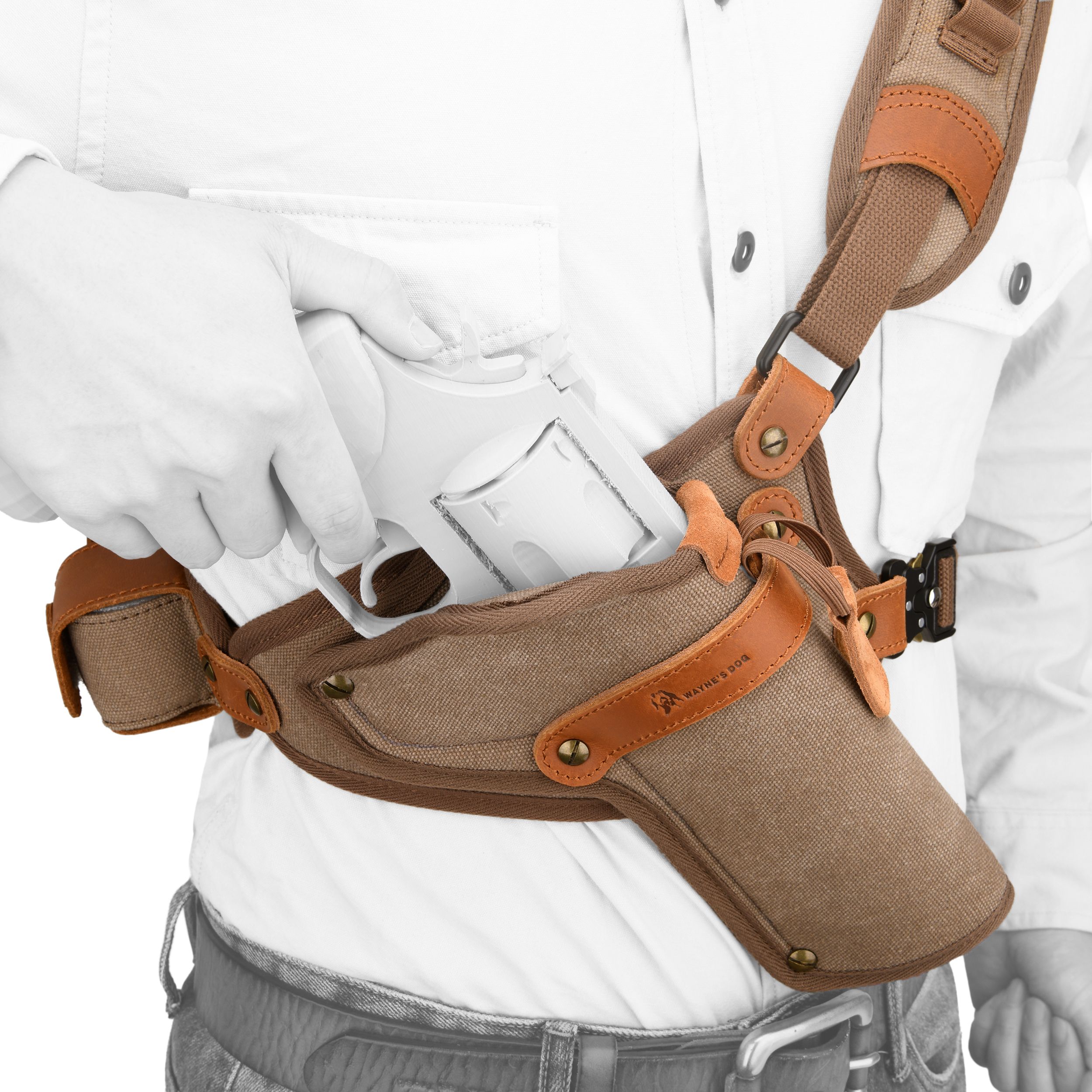 Canvas Pistol Chest Holster with Double Speedloader Holder Suit for Right Handed