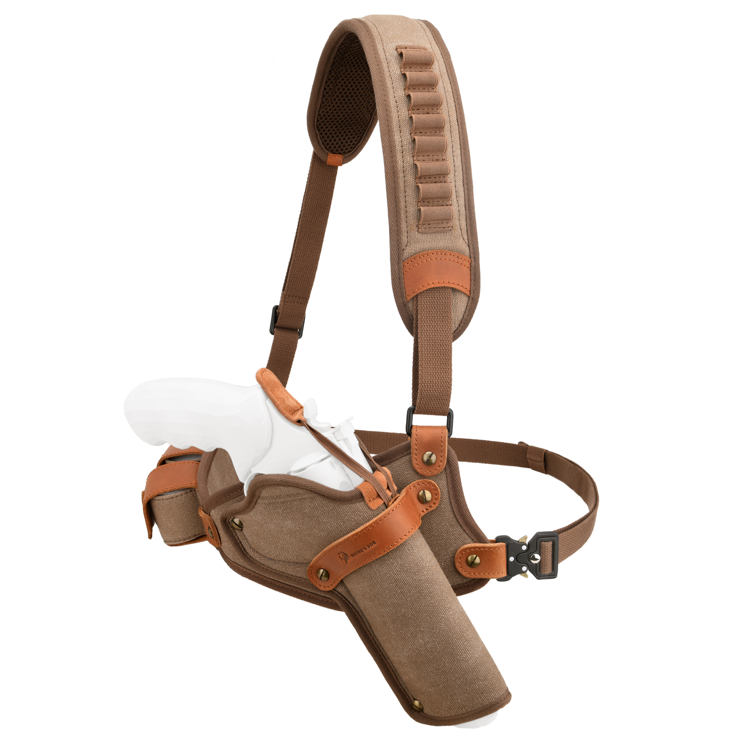 Canvas Pistol Chest Holster with Double Speedloader Holder Suit for Right Handed