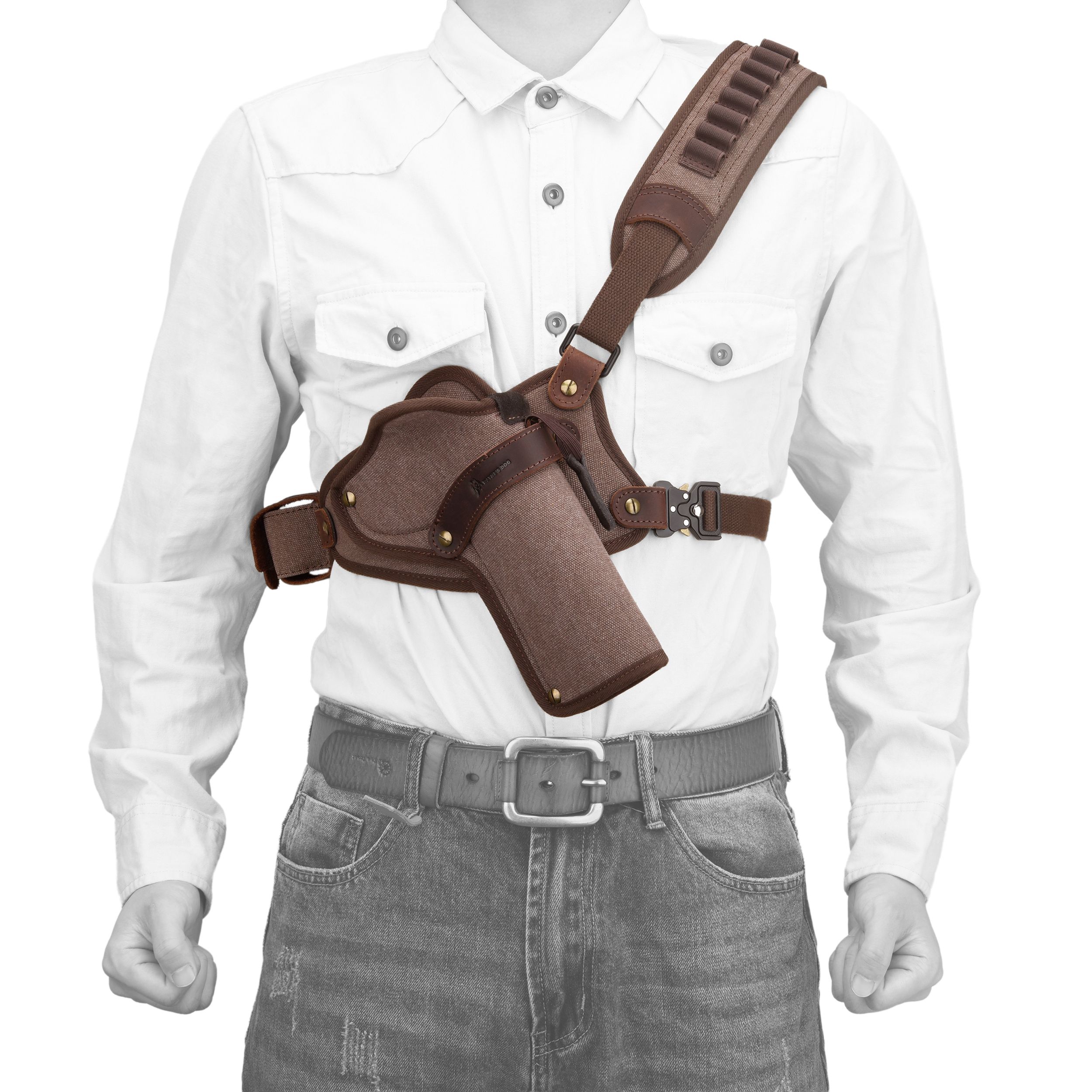 Canvas Pistol Chest Holster with Double Speedloader Holder Suit for Right Handed