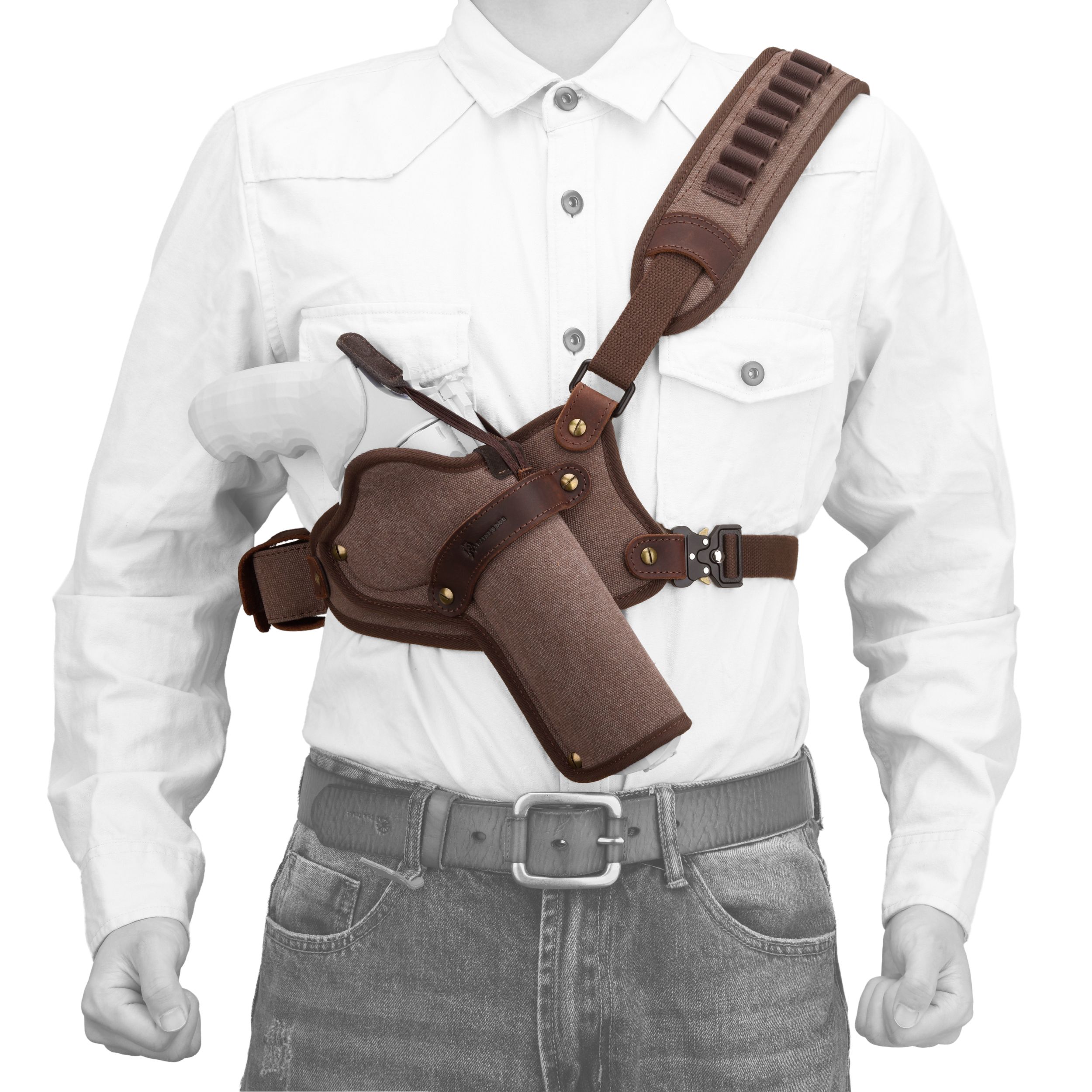 Canvas Pistol Chest Holster with Double Speedloader Holder Suit for Right Handed