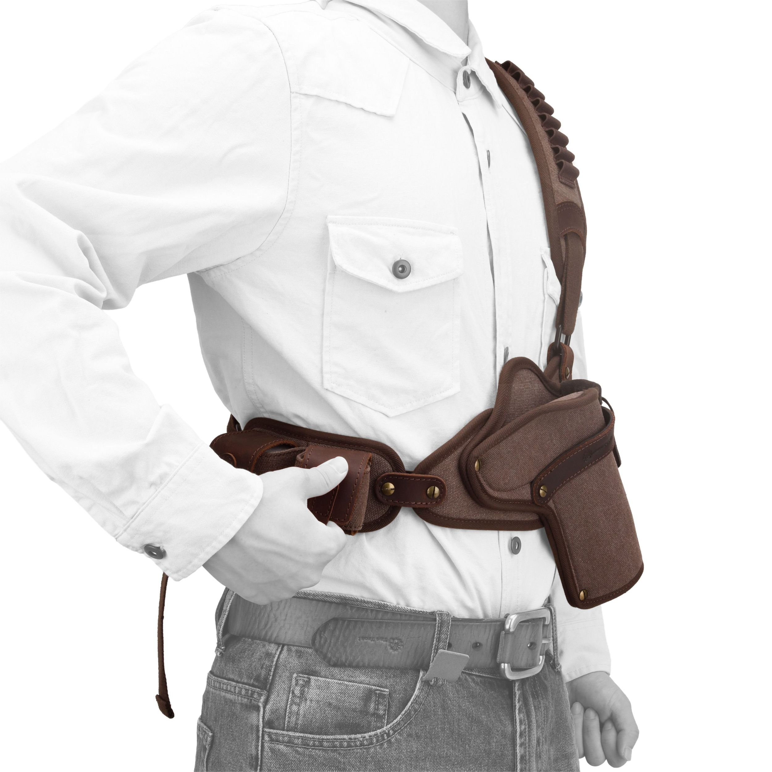 Canvas Pistol Chest Holster with Double Speedloader Holder Suit for Right Handed
