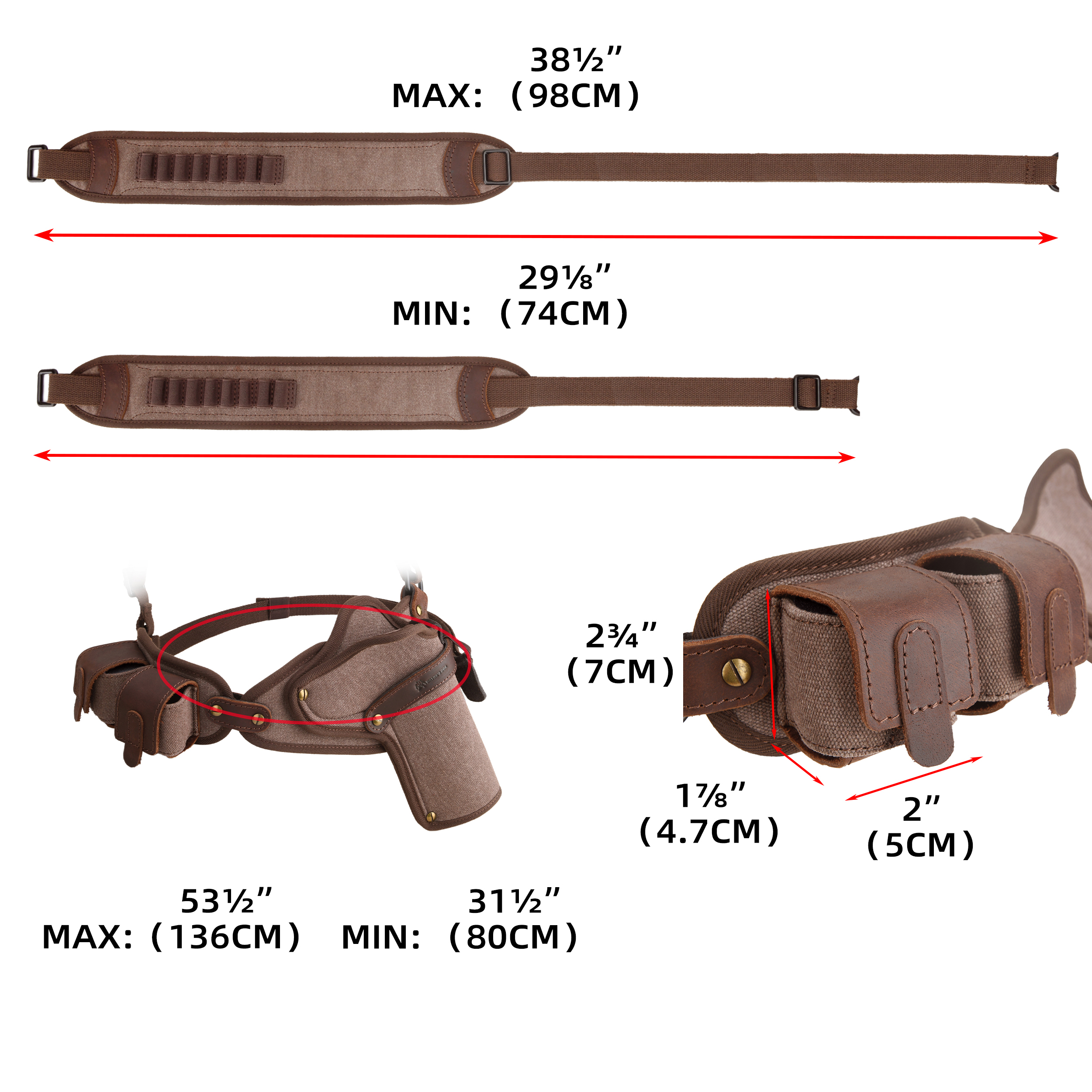 Canvas Pistol Chest Holster with Double Speedloader Holder Suit for Right Handed