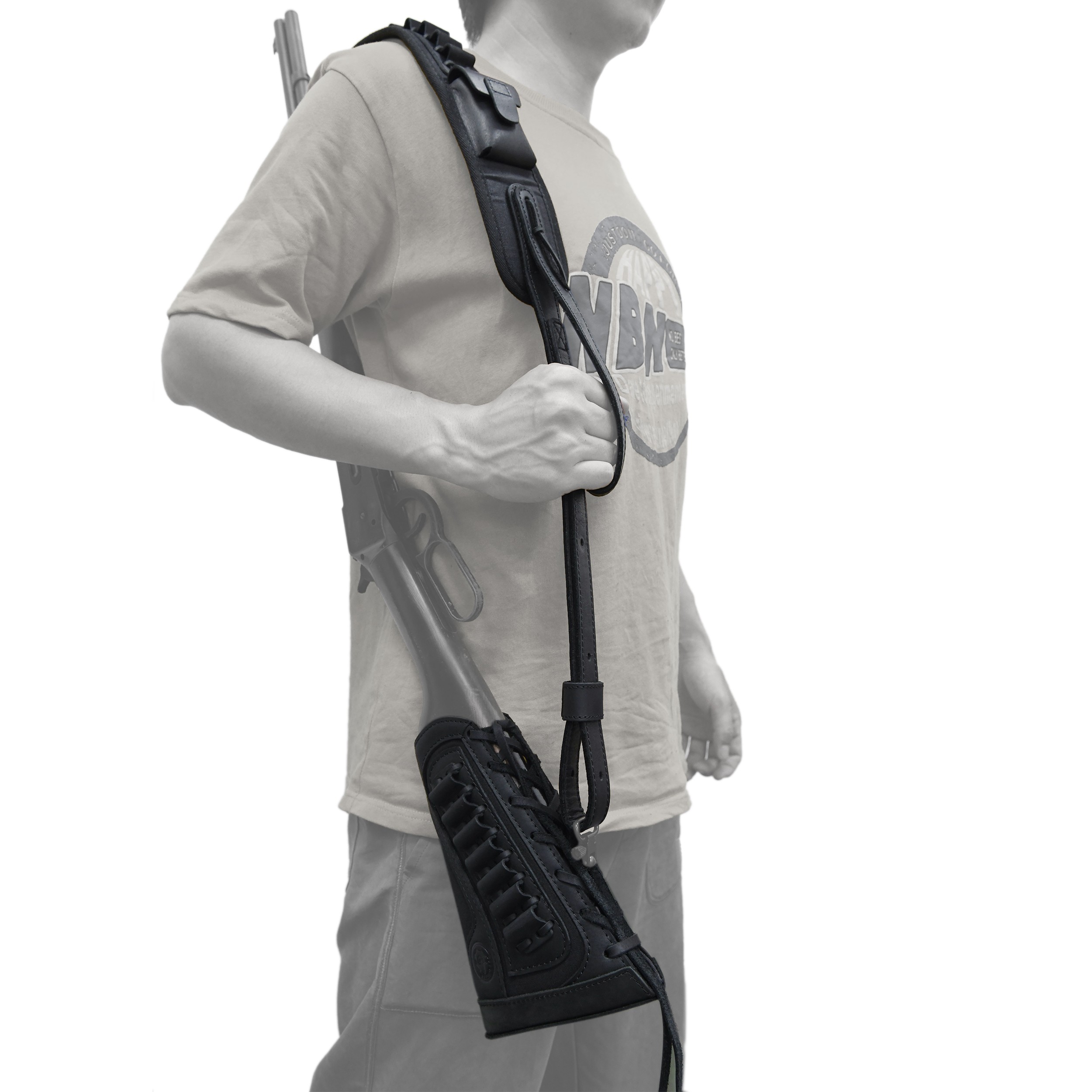 1 Combo Leather Rifle Shotgun Buttstock with Sling.22LR.357.308 12GA