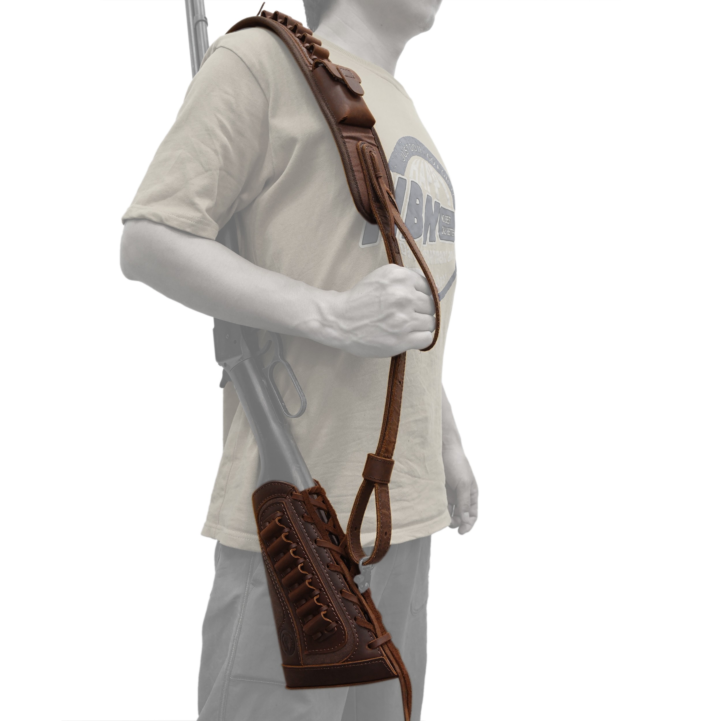 1 Combo Leather Rifle Shotgun Buttstock with Sling.22LR.357.308 12GA