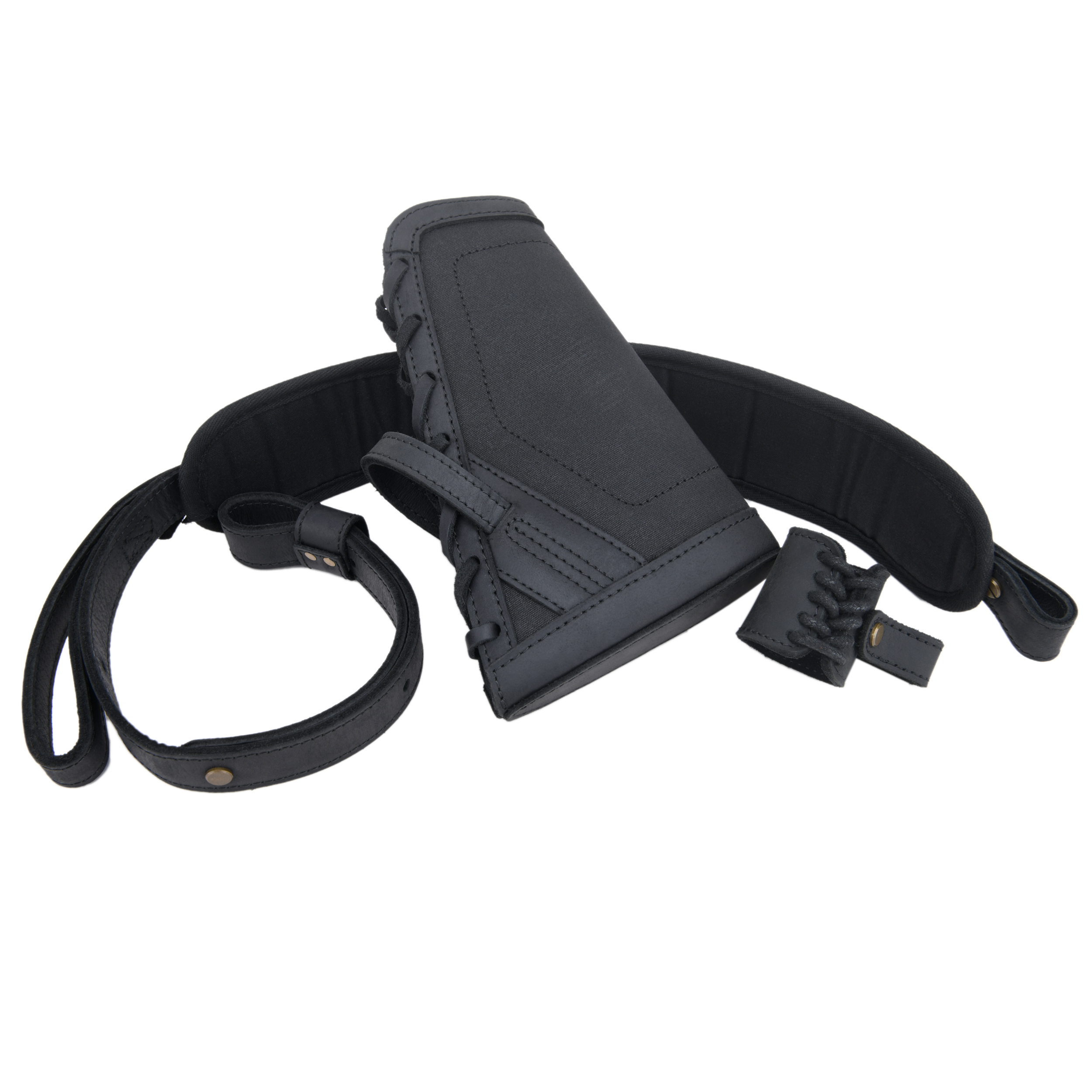 No Drill Leather Sling+Loop Mount with Rifle Cheek Rest Shell Holder