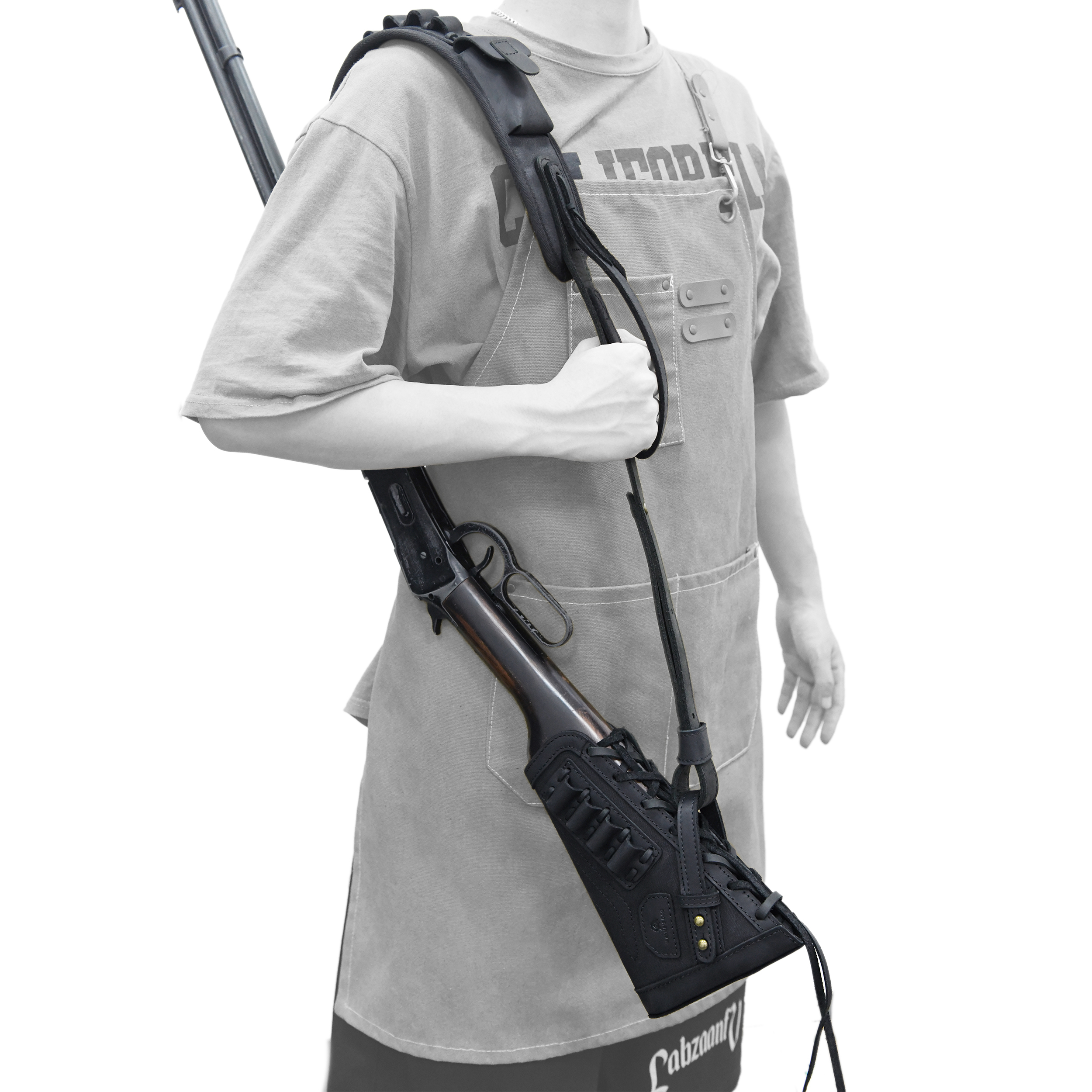 No Drill Leather Sling+Loop Mount with Rifle Cheek Rest Shell Holder