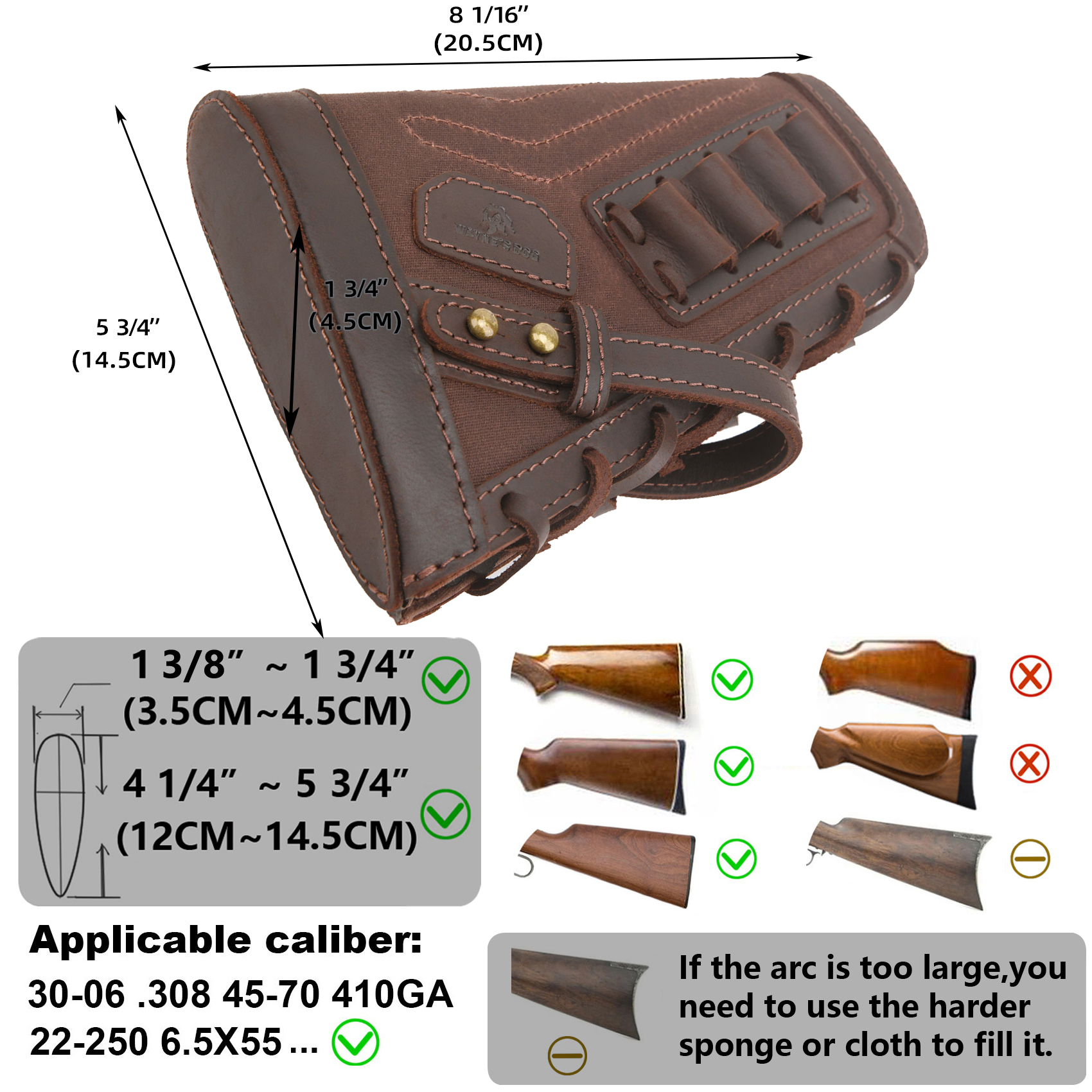No Drill Leather Sling+Loop Mount with Rifle Cheek Rest Shell Holder