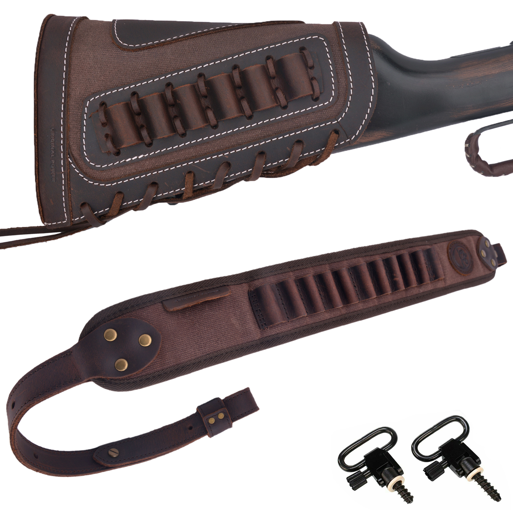 Set Of Retro Gun Buttstsock with Gun Shell Slot Sling.308 .22LR .30/30 12GA .357