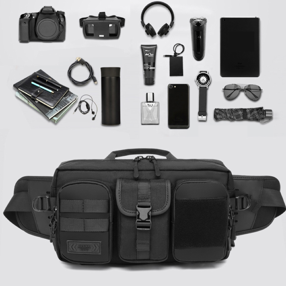 9449 Tactical Fanny Pack or Men Waist Bags Casual Crossbody Zipper Pouch with Multi-Pockets Large Capacity Waterproof Belly Package or Outdoor Hiking Traveling Camping Sporting-UMYDEAL