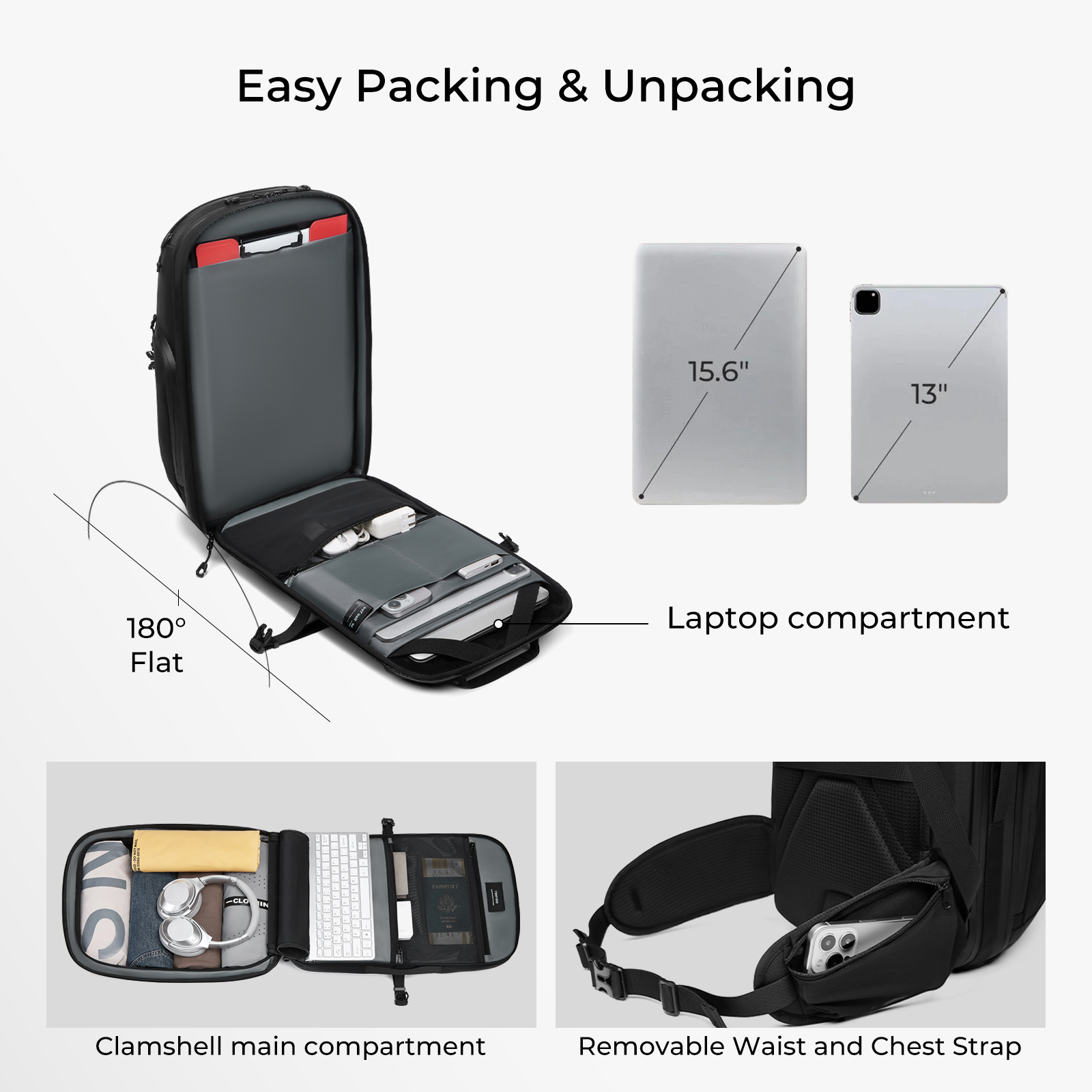 Aurora® 36L Everyday Travel Backpack(Unisex), 840D CORDURA Material, Removable Waist and Chest Strap