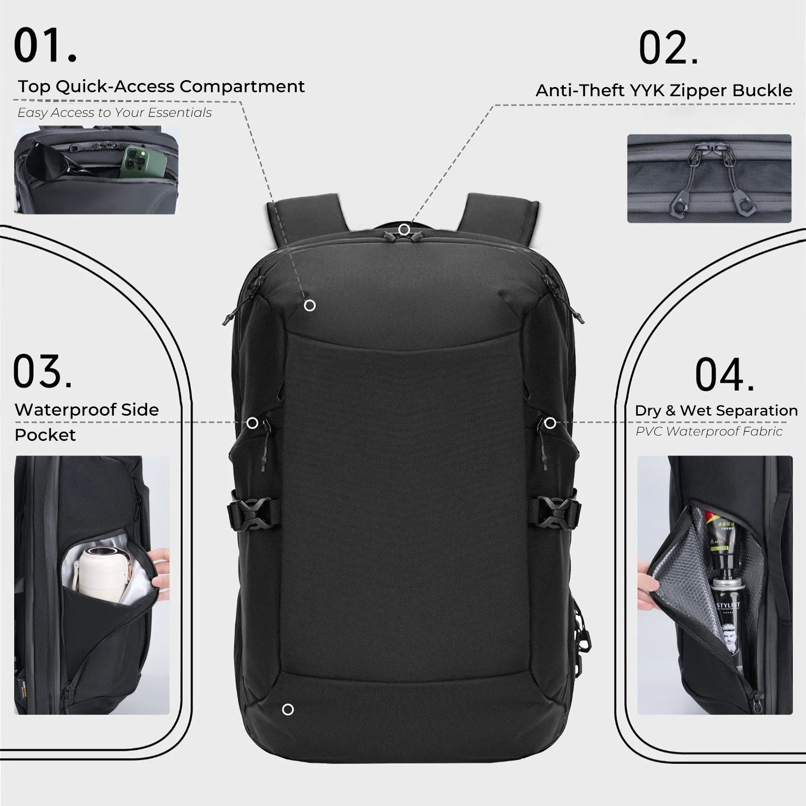 Aurora® 36L Everyday Travel Backpack(Unisex), 840D CORDURA Material, Removable Waist and Chest Strap