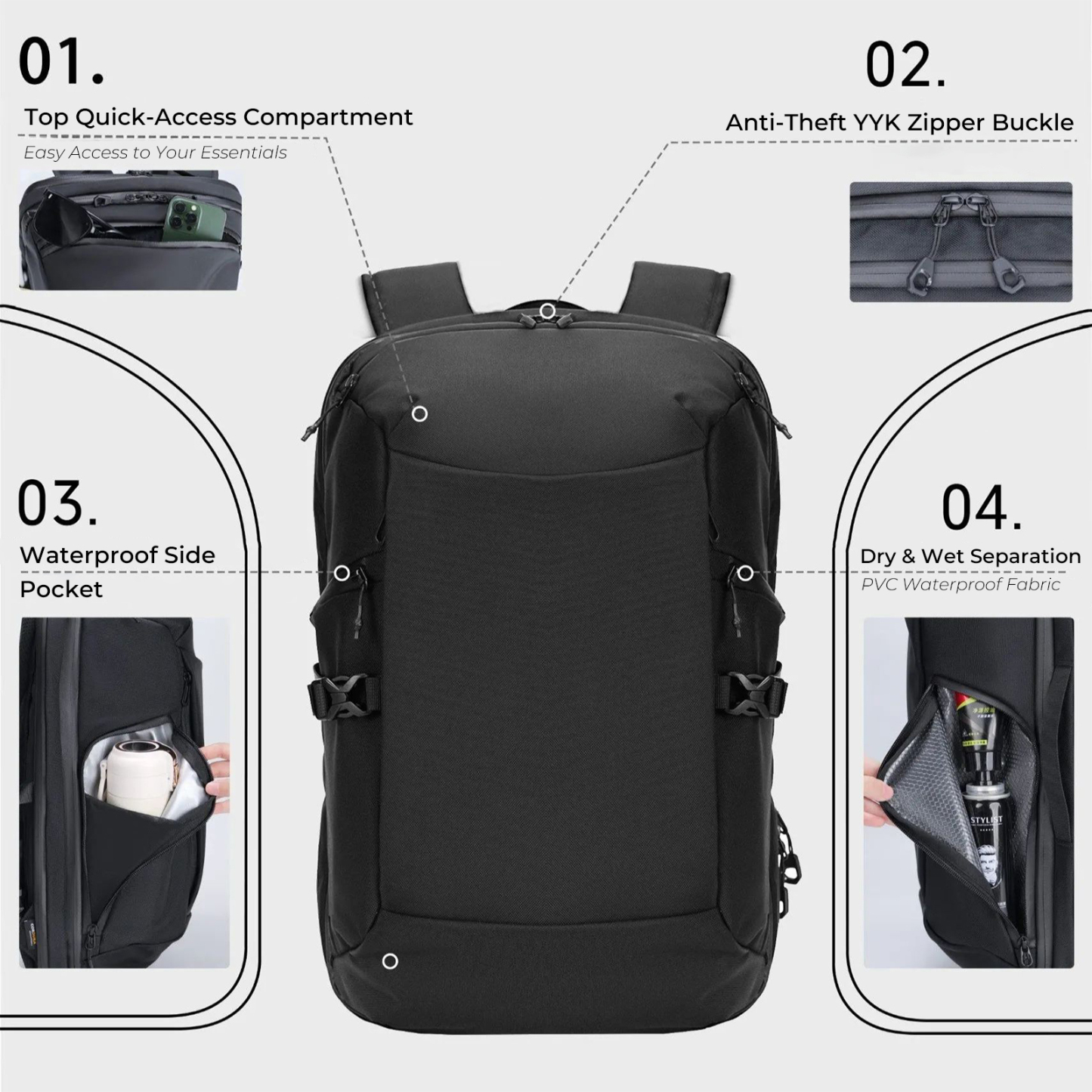 Aurora® 36L Everyday Travel Backpack(Unisex), 840D CORDURA Material, Removable Waist and Chest Strap