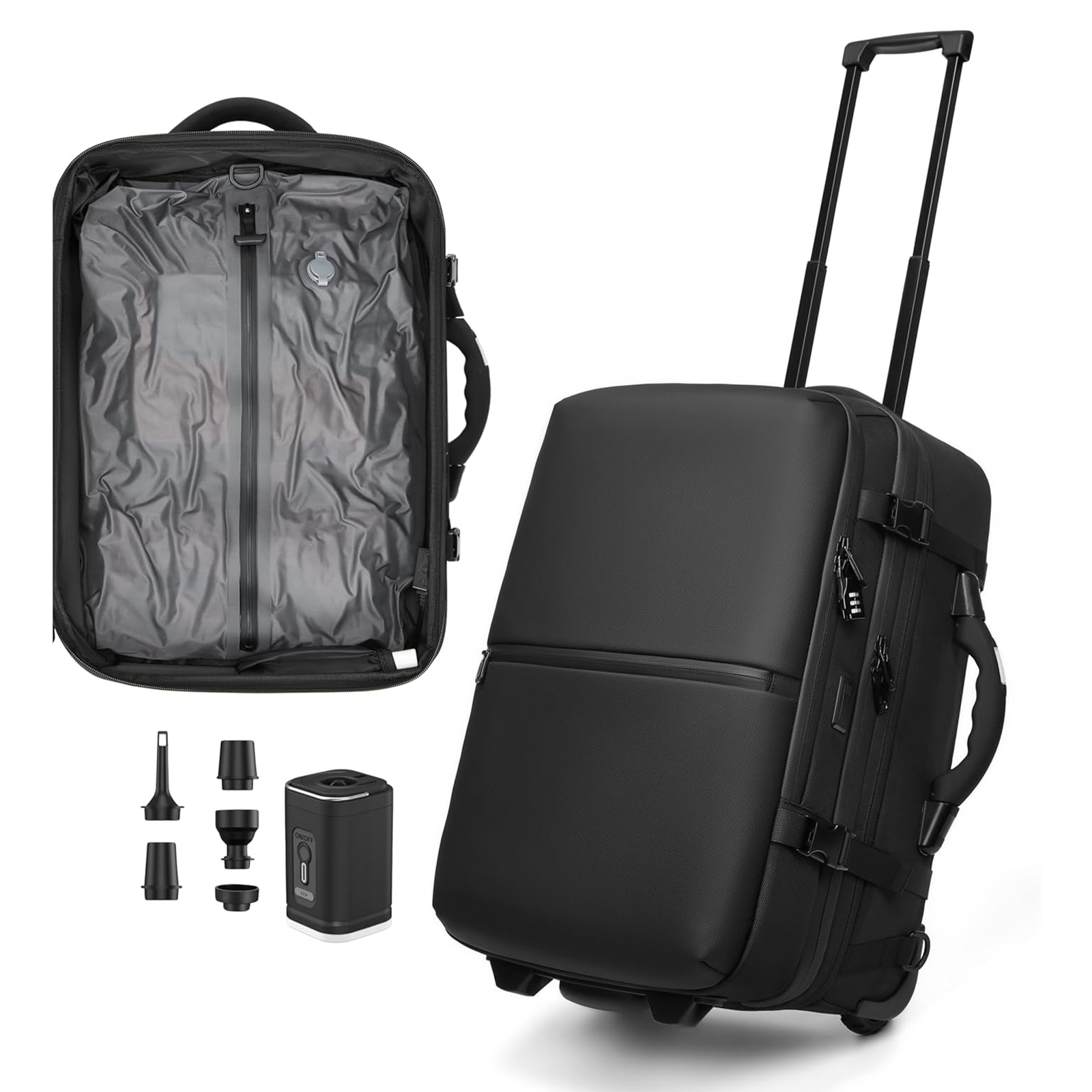 20-inch Carry on Vacuum Compression Travel Suitcase (70L), with Hidden Pull Rod, Weight Handle, TSA Lock, Charging Port