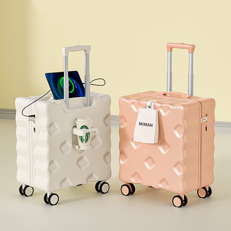 Carry-On 20-Inch Luggage Travel Cup Holder USB Interface Large Suitcase 4 Wheels Lightweight