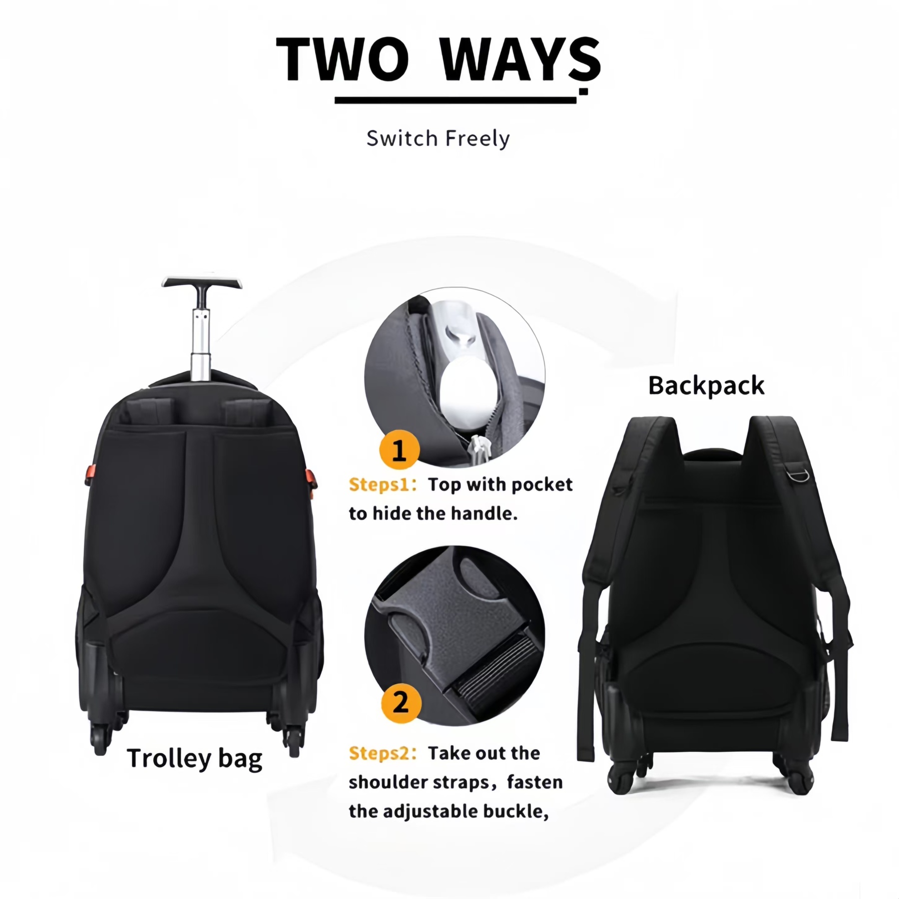 9700 Carry on 20/22″ Waterproof Lightweight Travel Rolling Backpack with Four Wheels