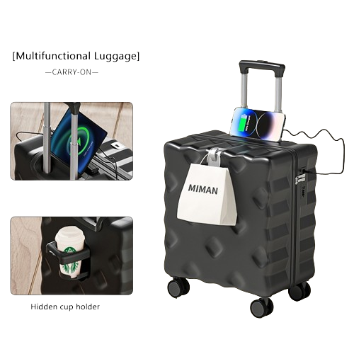 Carry-On Luggage Travel Cup Holder USB Interface Large Suitcase 4 Wheels Lightweight