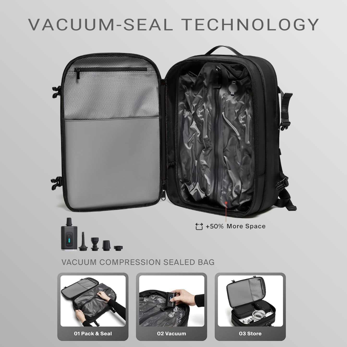 60L Carry on Vacuum Compression Travel Expandable Backpack