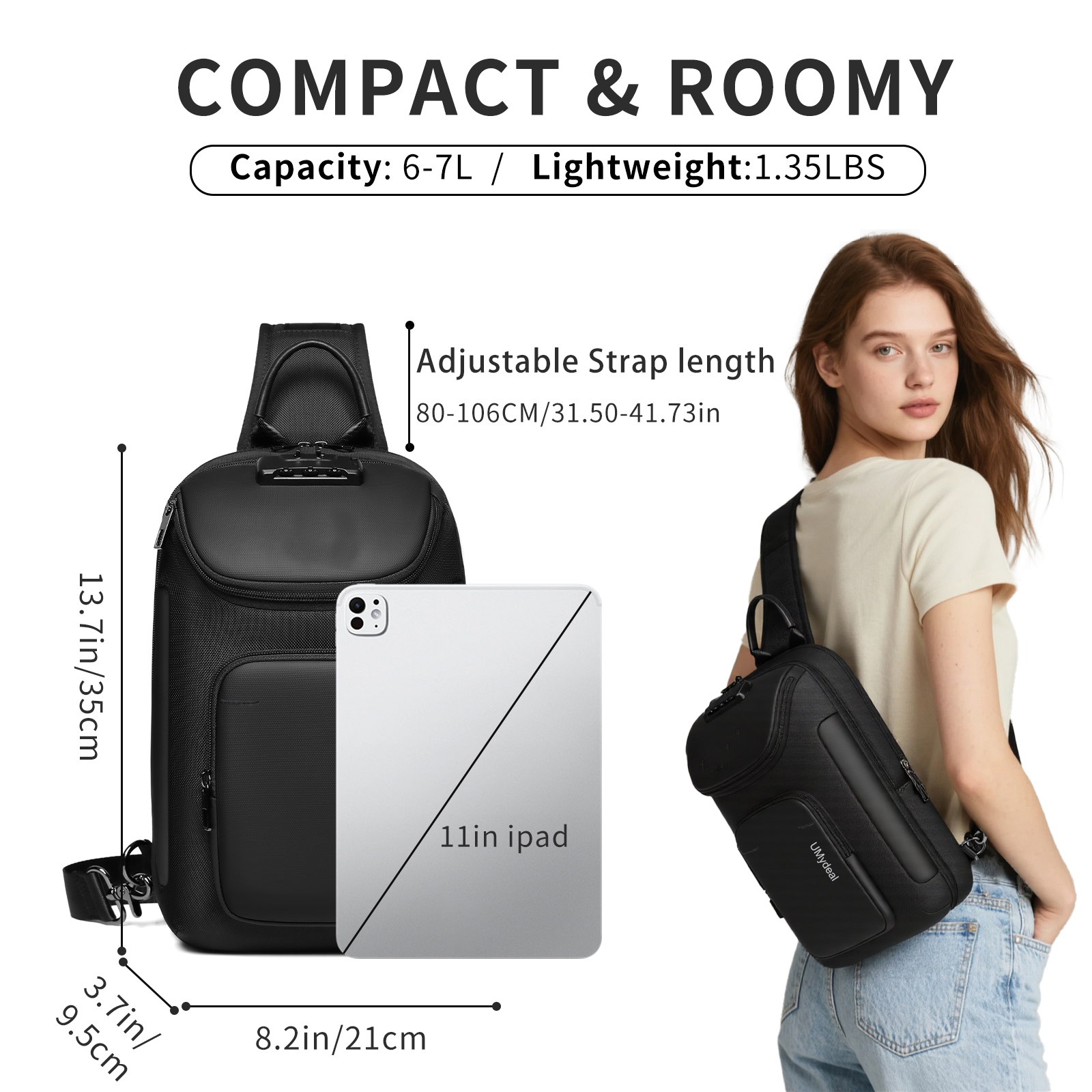 Sling Bag for Men, Anti Theft Sling Backpack, Mens Crossbody Bag, Shoulder Chest Bag for Travel, Casual