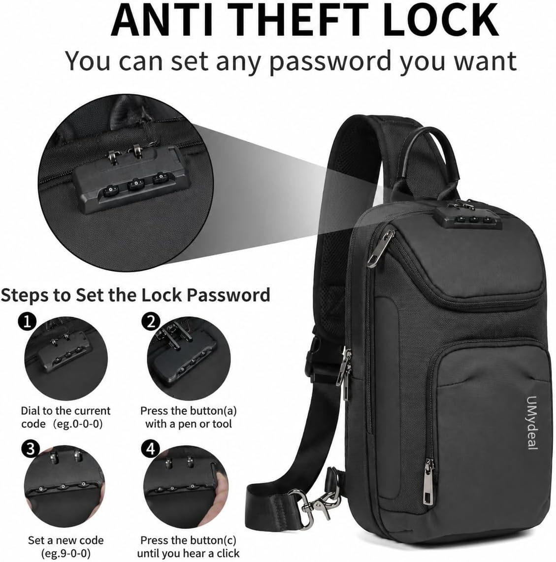 Sling Bag for Men, Anti Theft Sling Backpack, Mens Crossbody Bag, Shoulder Chest Bag for Travel, Casual