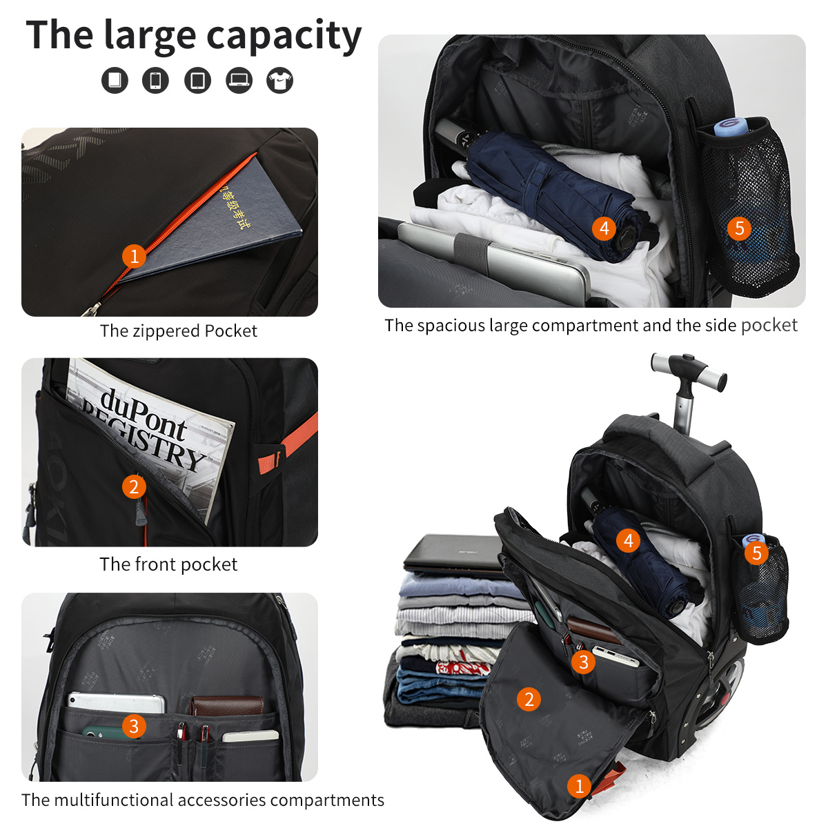 9709 Travel Rolling Backpack with Wheels