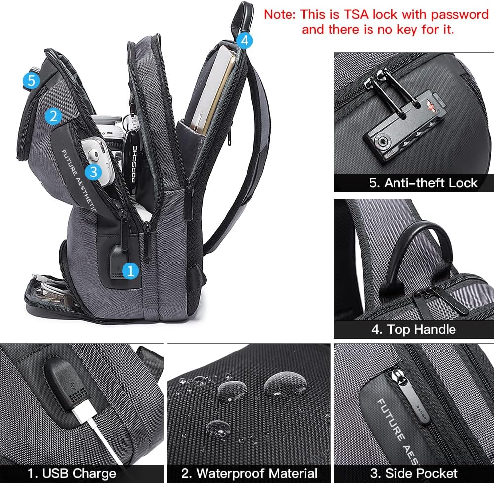 BANGE 7082 Sling Bag, Waterproof Men's Chest Bag Shoulder bags Crossbody Sling Backpack for Men