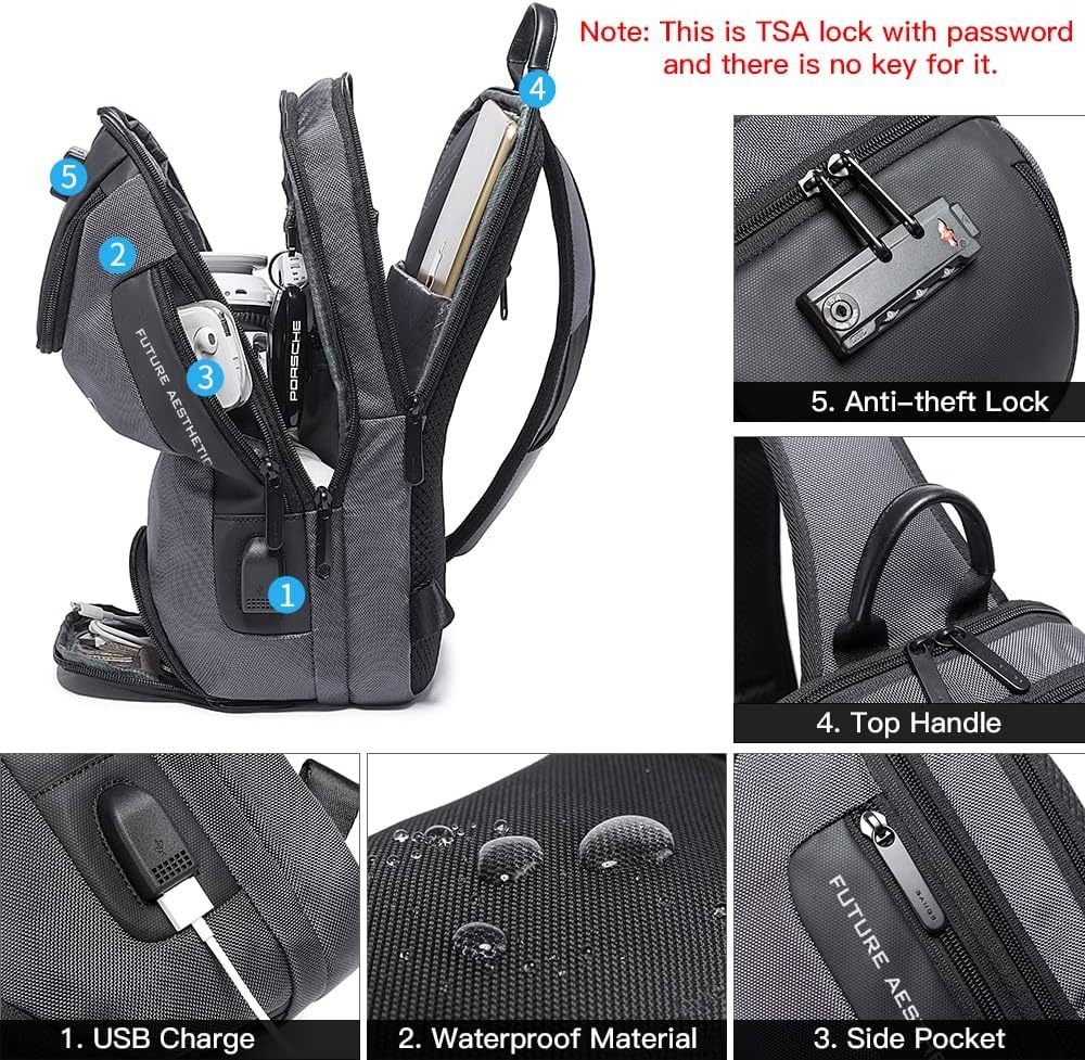 BANGE 7082 Sling Bag, Waterproof Men's Chest Bag Shoulder bags Crossbody Sling Backpack for Men