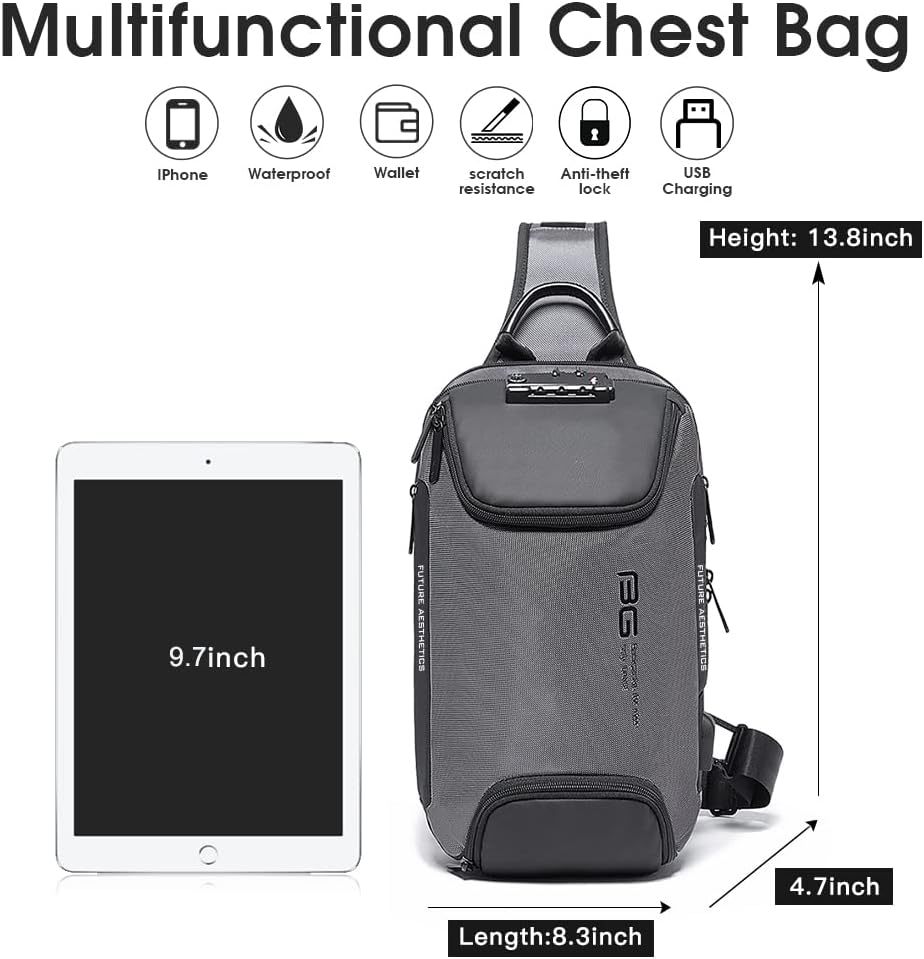BANGE 7082 Sling Bag, Waterproof Men's Chest Bag Shoulder bags Crossbody Sling Backpack for Men