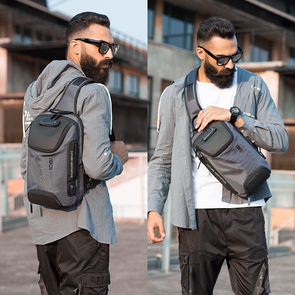 BANGE 7082 Sling Bag, Waterproof Men's Chest Bag Shoulder bags Crossbody Sling Backpack for Men