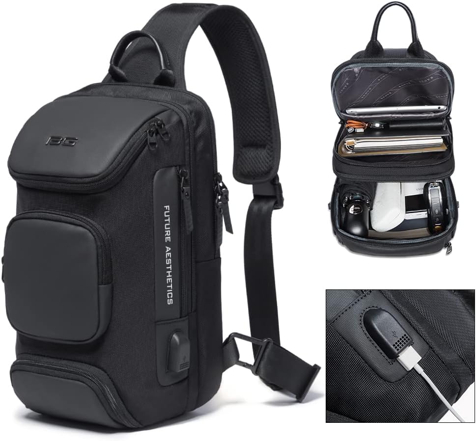 BANGE 7086 Sling Bag, Waterproof Men's Chest Bag Shoulder bags Crossbody Sling Backpack for Men