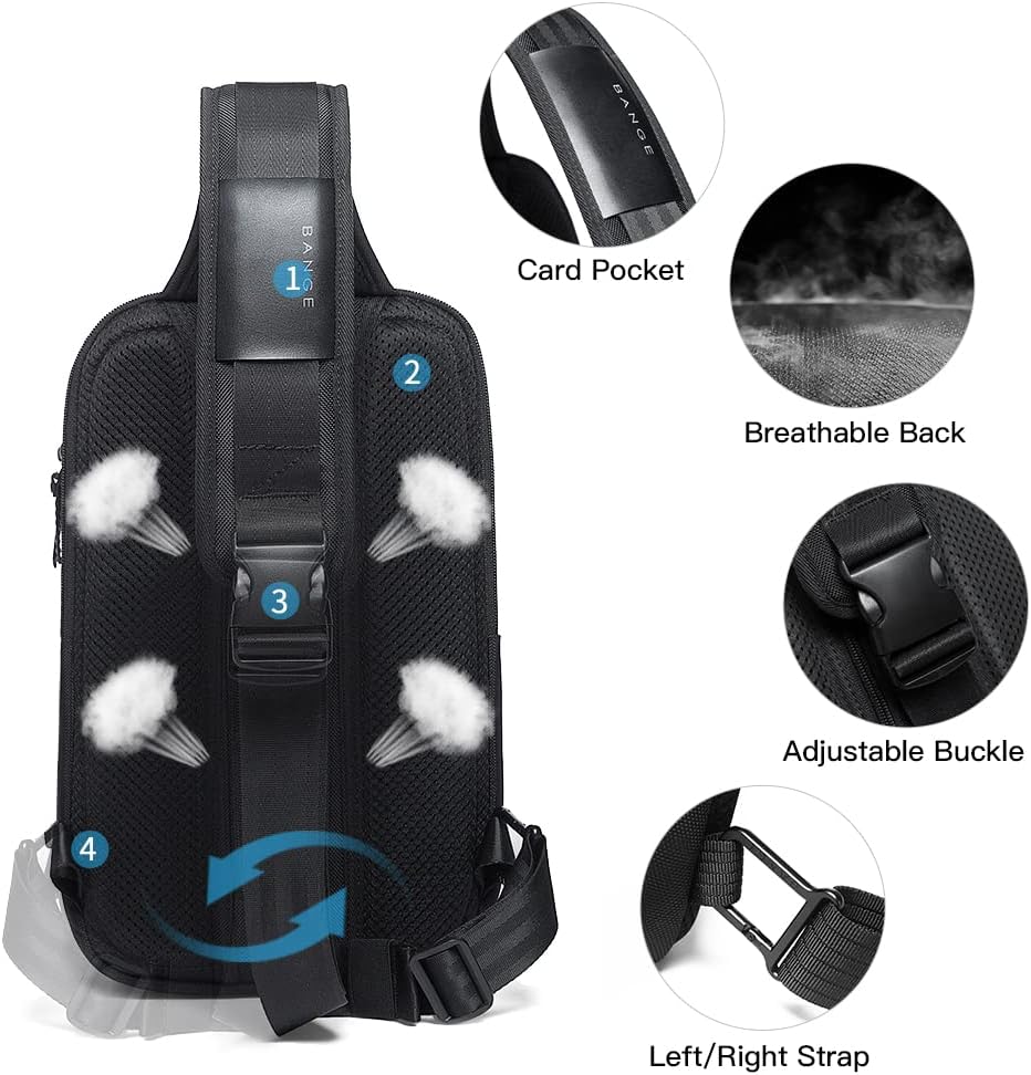 BANGE 7086 Sling Bag, Waterproof Men's Chest Bag Shoulder bags Crossbody Sling Backpack for Men