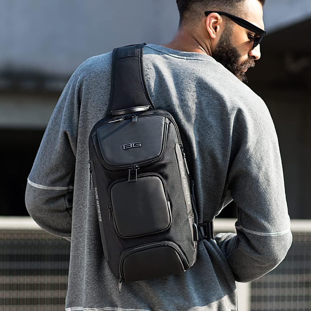 BANGE 7086 Sling Bag, Waterproof Men's Chest Bag Shoulder bags Crossbody Sling Backpack for Men