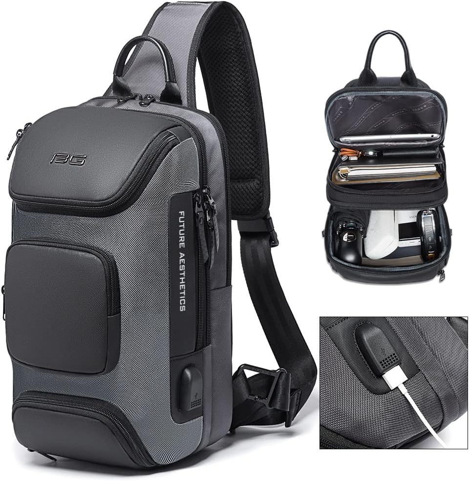 BANGE 7086 Sling Bag, Waterproof Men's Chest Bag Shoulder bags Crossbody Sling Backpack for Men
