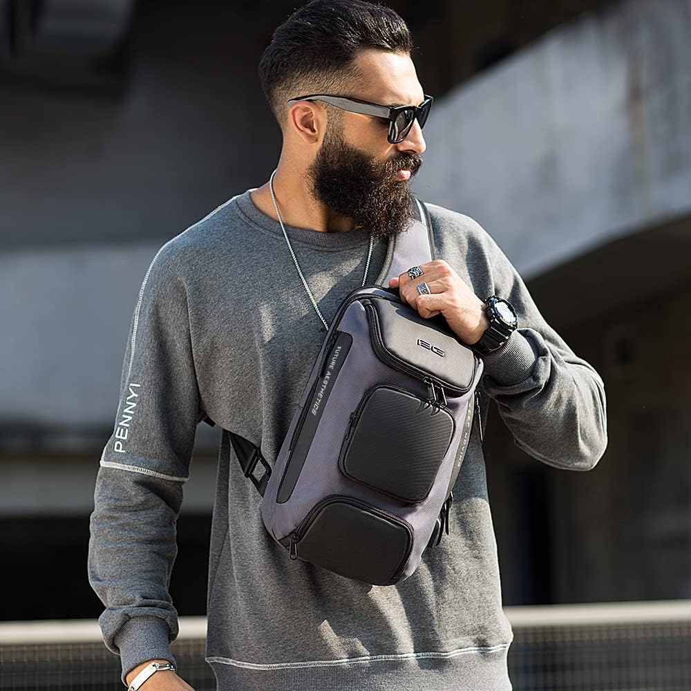 BANGE 7086 Sling Bag, Waterproof Men's Chest Bag Shoulder bags Crossbody Sling Backpack for Men