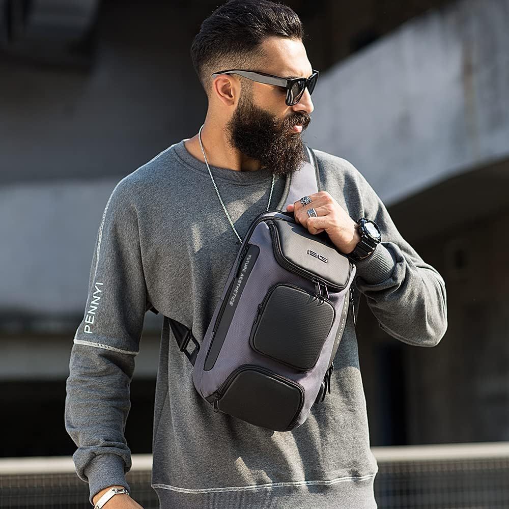 BANGE 7086 Sling Bag, Waterproof Men's Chest Bag Shoulder bags Crossbody Sling Backpack for Men