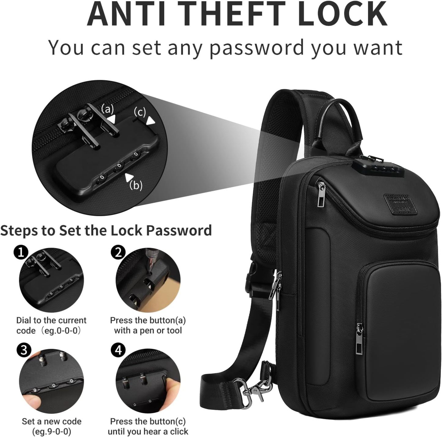 Sling Bag for Men, Anti Theft Sling Backpack, Mens Crossbody Bag, Shoulder Chest Bag for Travel, Casual