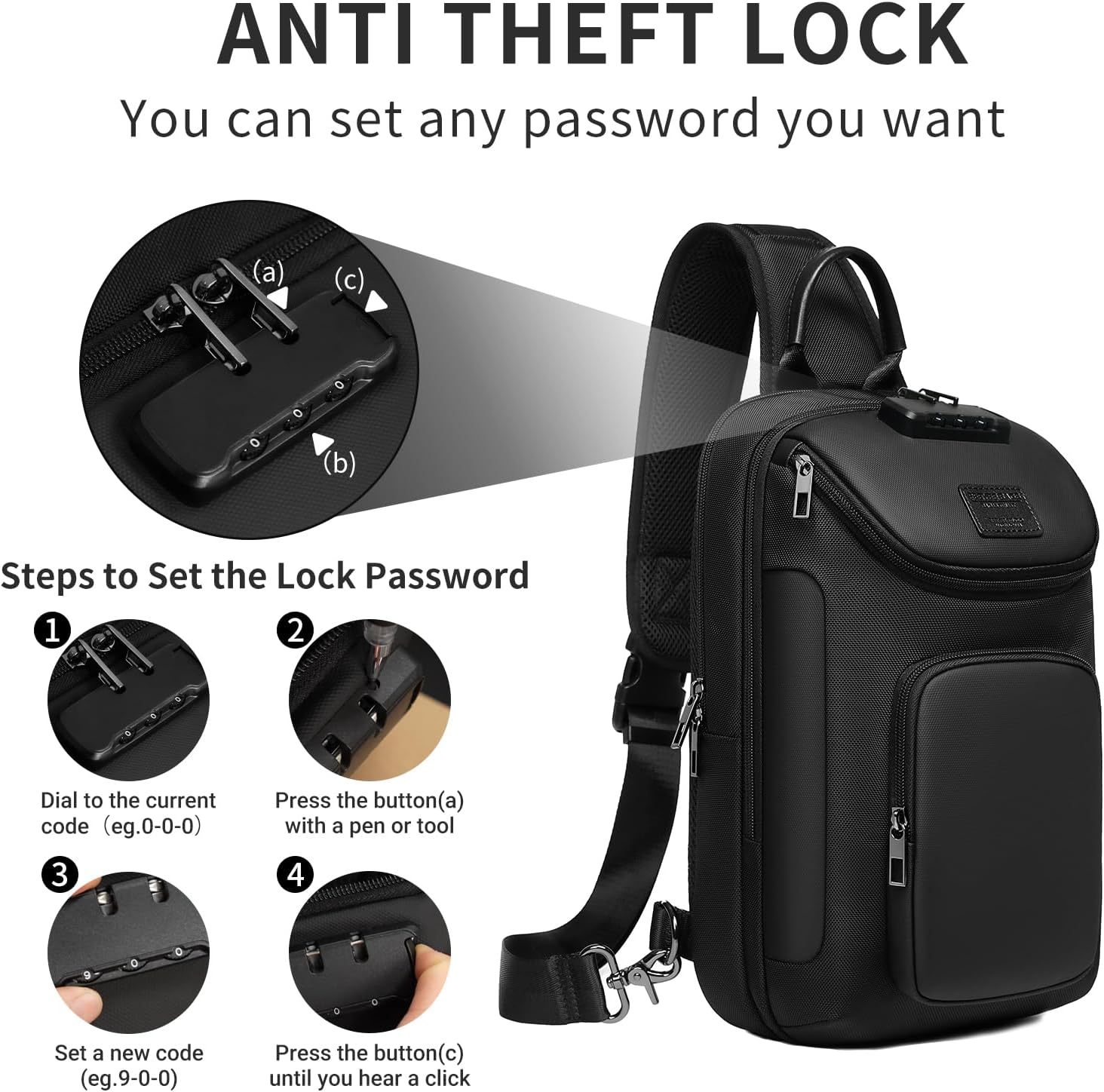 Sling Bag for Men, Anti Theft Sling Backpack, Mens Crossbody Bag, Shoulder Chest Bag for Travel, Casual