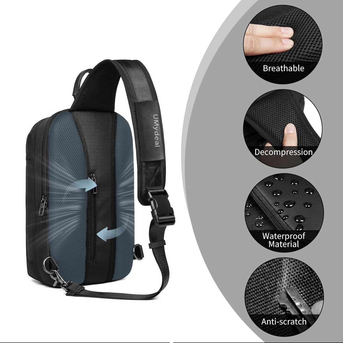 Sling Bag for Men, Anti Theft Sling Backpack, Mens Crossbody Bag, Shoulder Chest Bag for Travel, Casual
