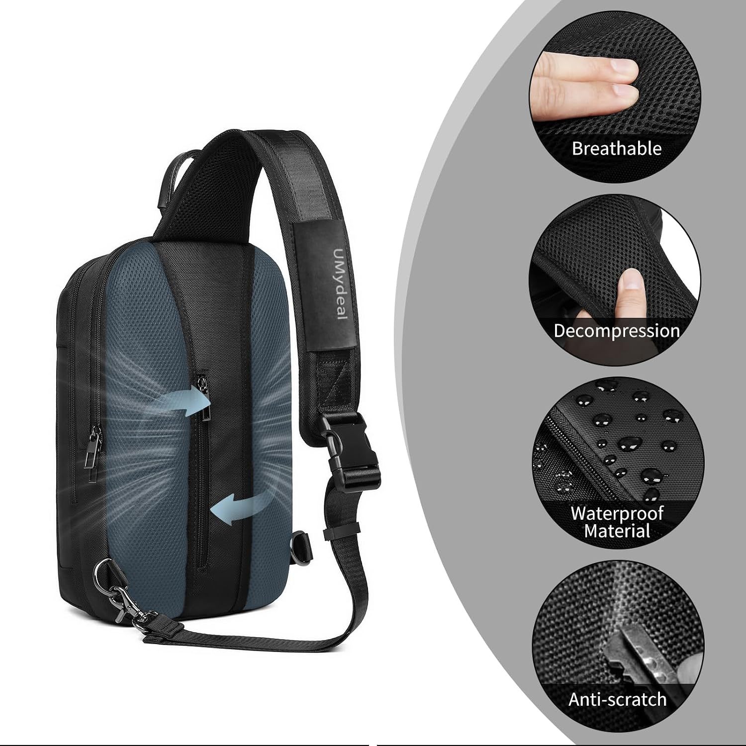 Sling Bag for Men, Anti Theft Sling Backpack, Mens Crossbody Bag, Shoulder Chest Bag for Travel, Casual