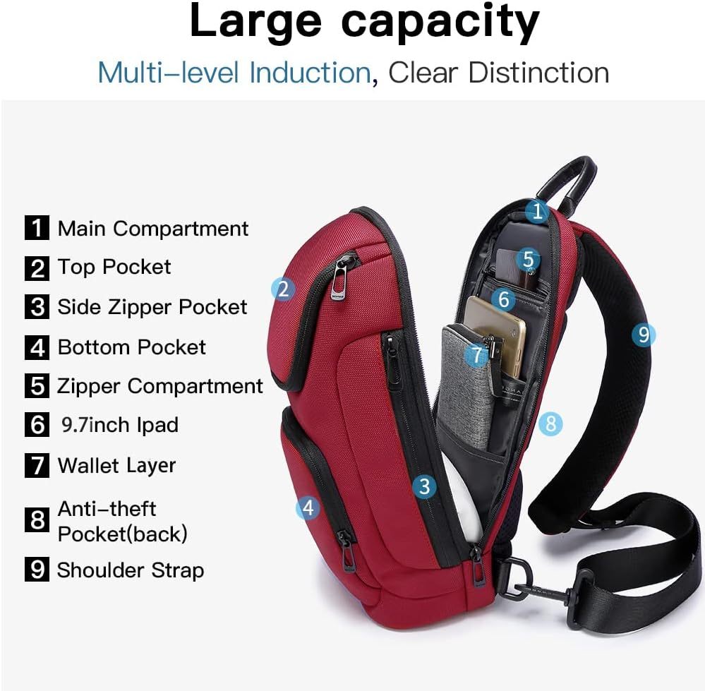 BANGE7565 crossbody bag, anti-theft lock, USB charging port, waterproof crossbody backpack