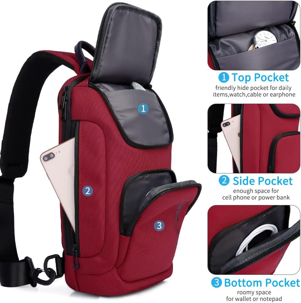 BANGE7565 crossbody bag, anti-theft lock, USB charging port, waterproof crossbody backpack