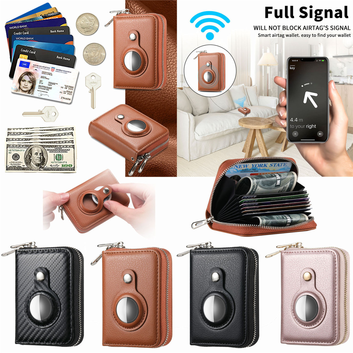 UMYDEAL AirTag Wallet Leather Bifold Wallet with AirTag Holder