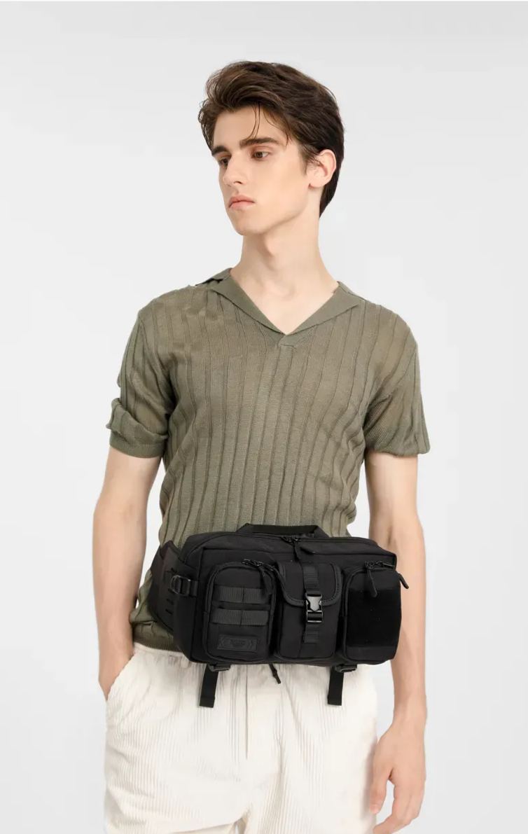 9449 Tactical Fanny Pack or Men Waist Bags Casual Crossbody Zipper Pouch with Multi-Pockets Large Capacity Waterproof Belly Package or Outdoor Hiking Traveling Camping Sporting