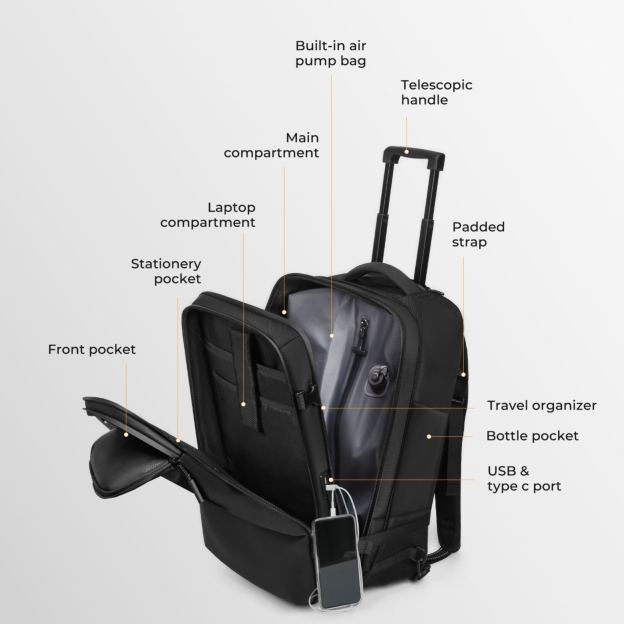20-inch Carry on Vacuum Compression Travel Suitcase (70L), with Hidden Pull Rod, Weight Handle, TSA Lock, Charging Port