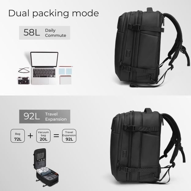 20-inch Carry on Vacuum Compression Travel Suitcase (70L), with Hidden Pull Rod, Weight Handle, TSA Lock, Charging Port