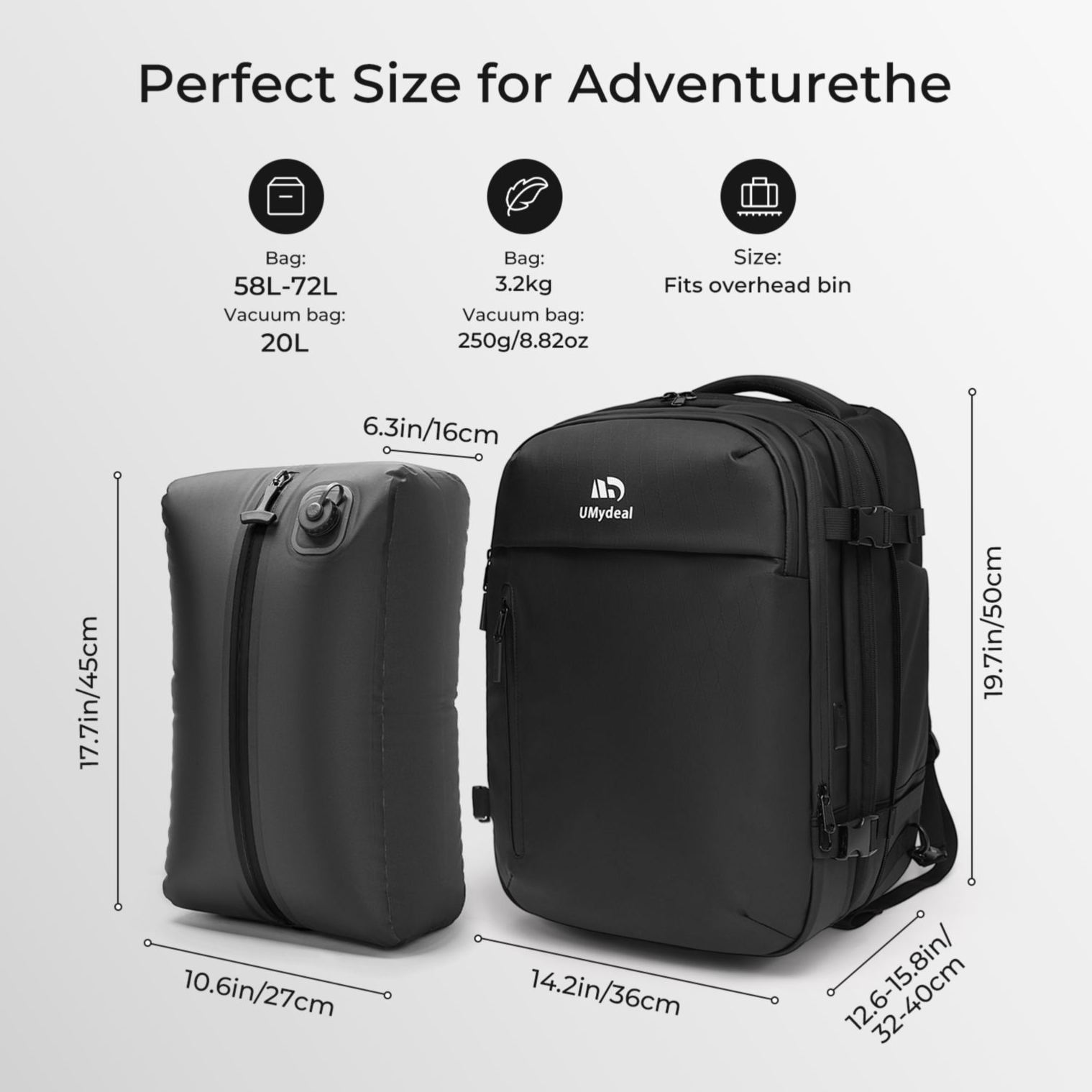 20-inch Carry on Vacuum Compression Travel Suitcase (70L), with Hidden Pull Rod, Weight Handle, TSA Lock, Charging Port